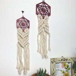 Mini Macrame Wall Hanging Pair / Geometric Stars